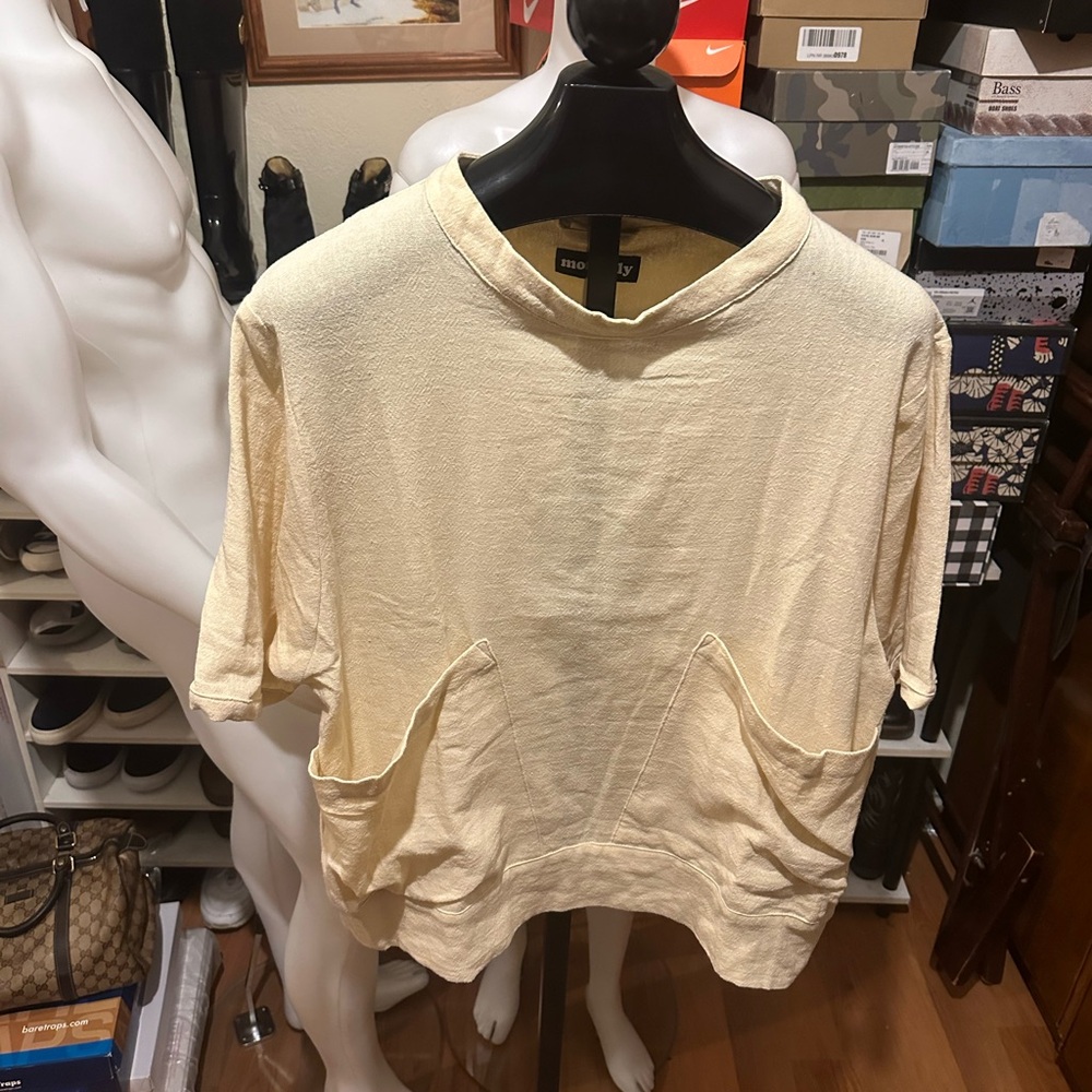 Monitaly Ecru Textured Oversize Linen T Shirt